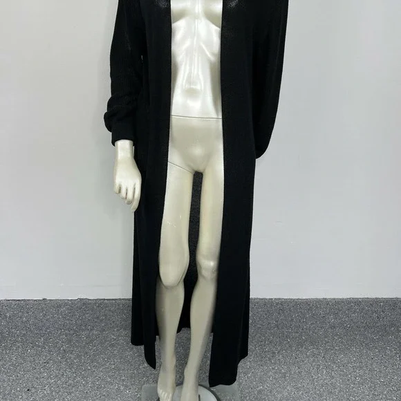 Free People Beach Long Duster Cardigan Small Black Knit Open Front Boho - Picture 4 of 12